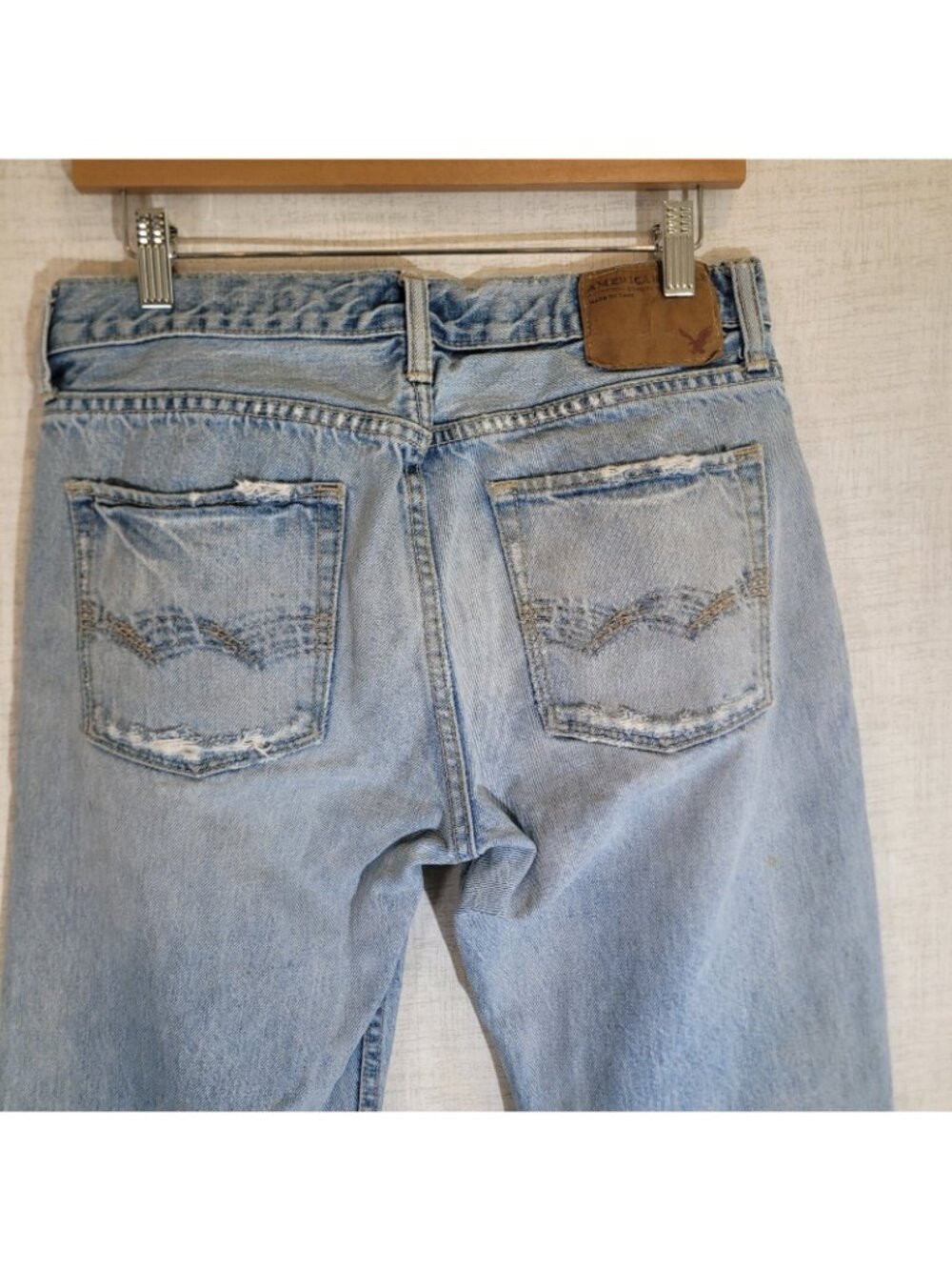 American Eagle Low Rise Boot Jeans Mens 30x34 Act 32x33 Blue Distressed Denim - Picture 6 of 10